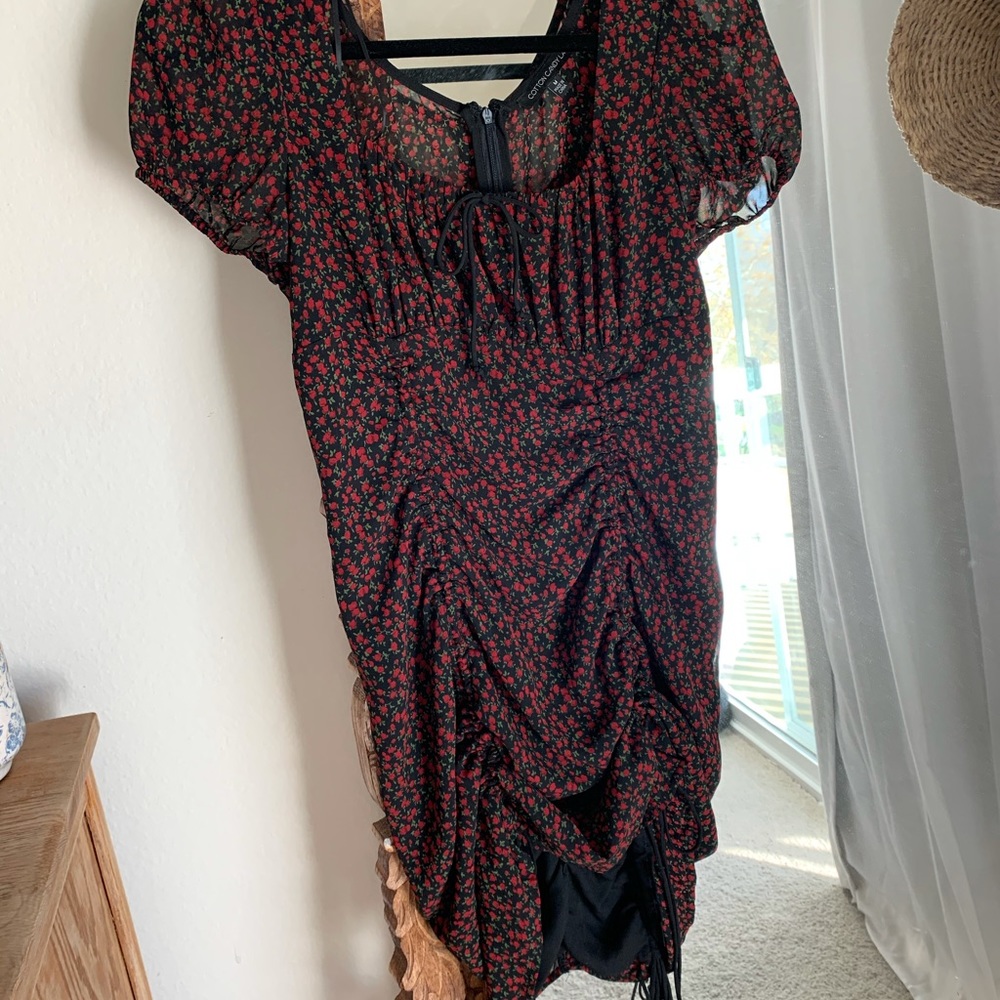 Cotton candy LA black/red rose dress